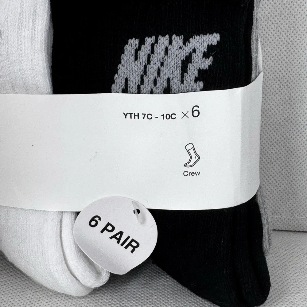 Nike Kids Crew Socks 6 Pairs Cushioned White Black Grey XXS 7C-10C BN0509-042